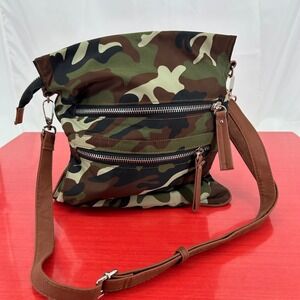 Poppie Jones Camo Crossbody Bag Silver Hardware Brown Adj Strap Streetwear